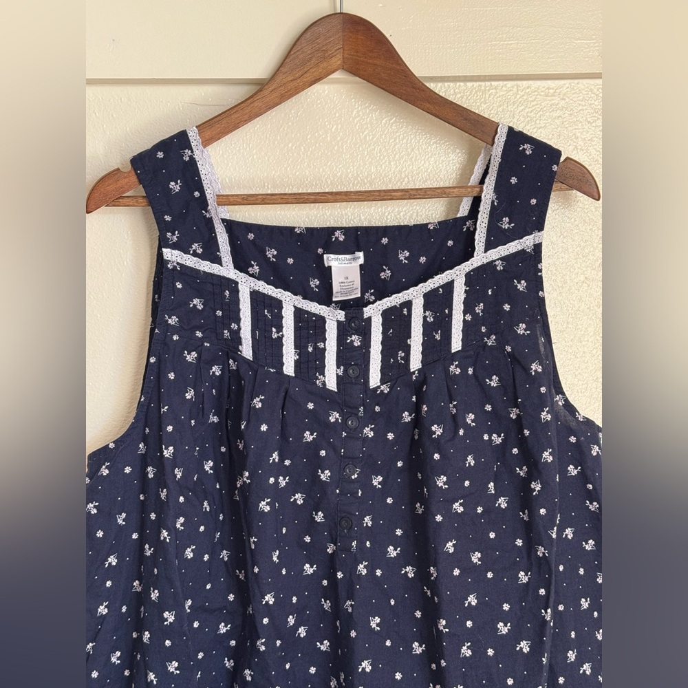 Croft & Barrow Navy Floral Sleeveless Dress 1X – Cottagecore Lace Trim Sundress - Picture 3 of 9